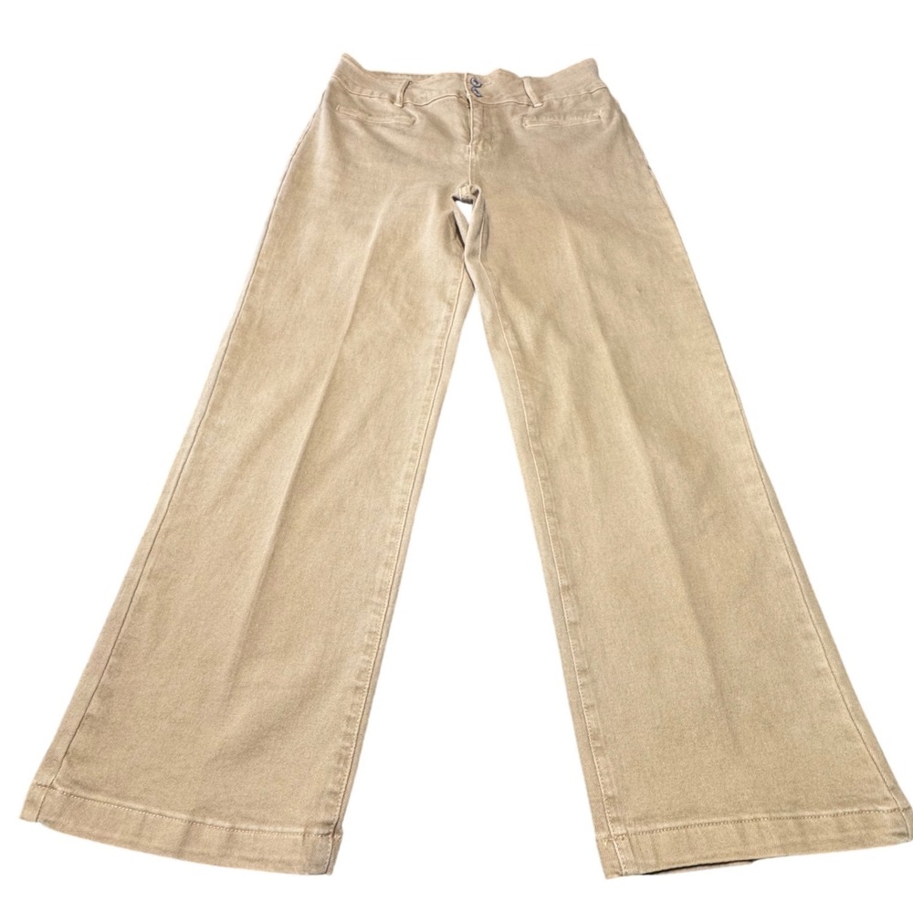 Sidefeel Jeans Womens 12 Tan Wide Leg High Rise Stretch Denim Boho Western Khaki